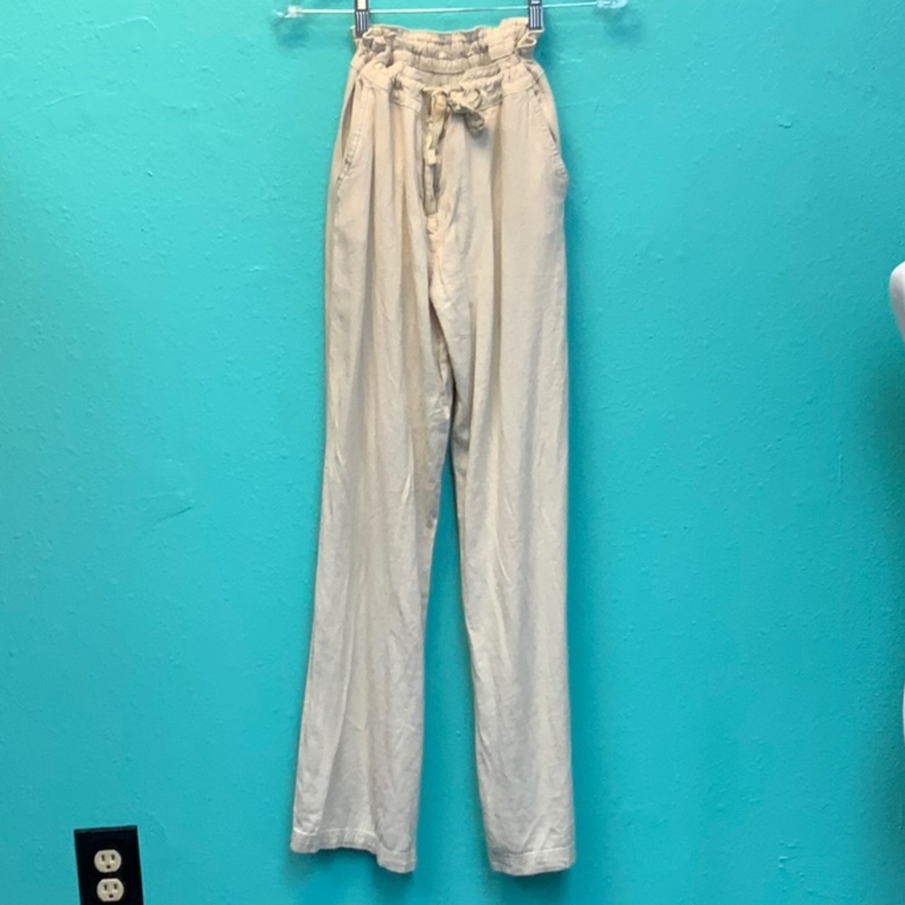 Drawstring Khaki Linen Pants